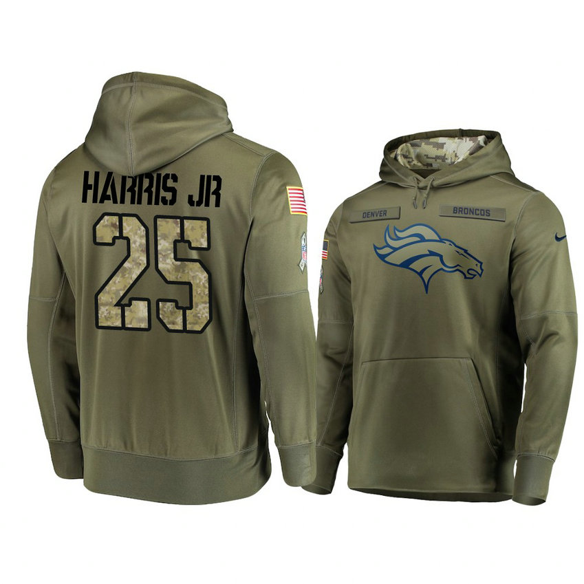 Denver Broncos #25 Chris Harris Jr. Olive Pullover Hoodie 2018 Salute To Service
