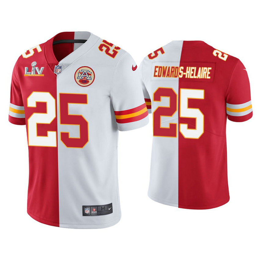 2021 Kansas City Chiefs #25 Clyde Edwards-Helaire Red White Super Bowl LIV Split Jersey