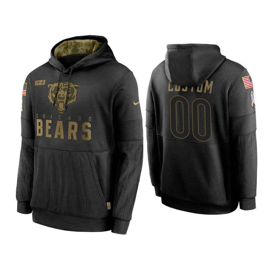 Custom Chicago Bears #00 Black 2020 Salute to Service Sideline Performance Pullover Hoodie