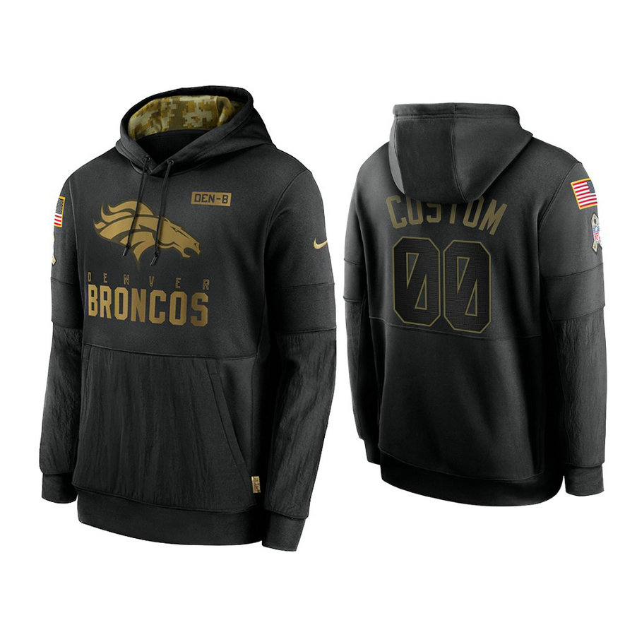 Custom Denver Broncos #00 Black 2020 Salute to Service Sideline Performance Pullover Hoodie