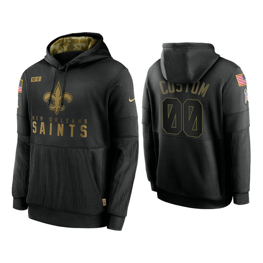 Custom New Orleans Saints #00 Black 2020 Salute to Service Sideline Performance Pullover Hoodie
