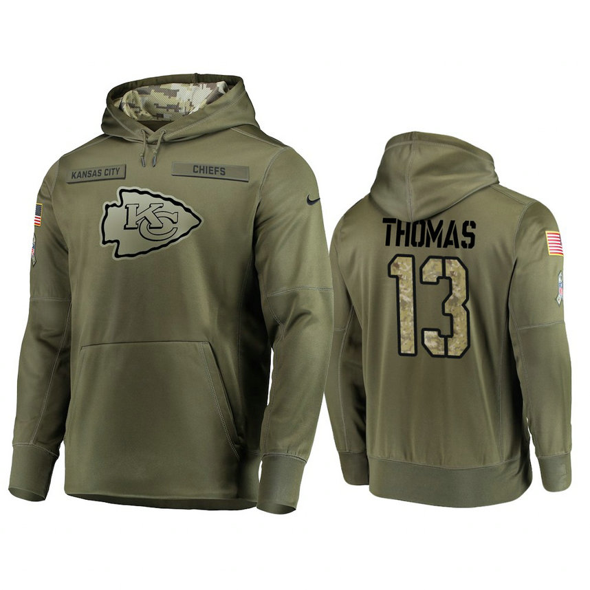Kansas City Chiefs #13 De'Anthony Thomas Olive Pullover Hoodie 2018 Salute To Service