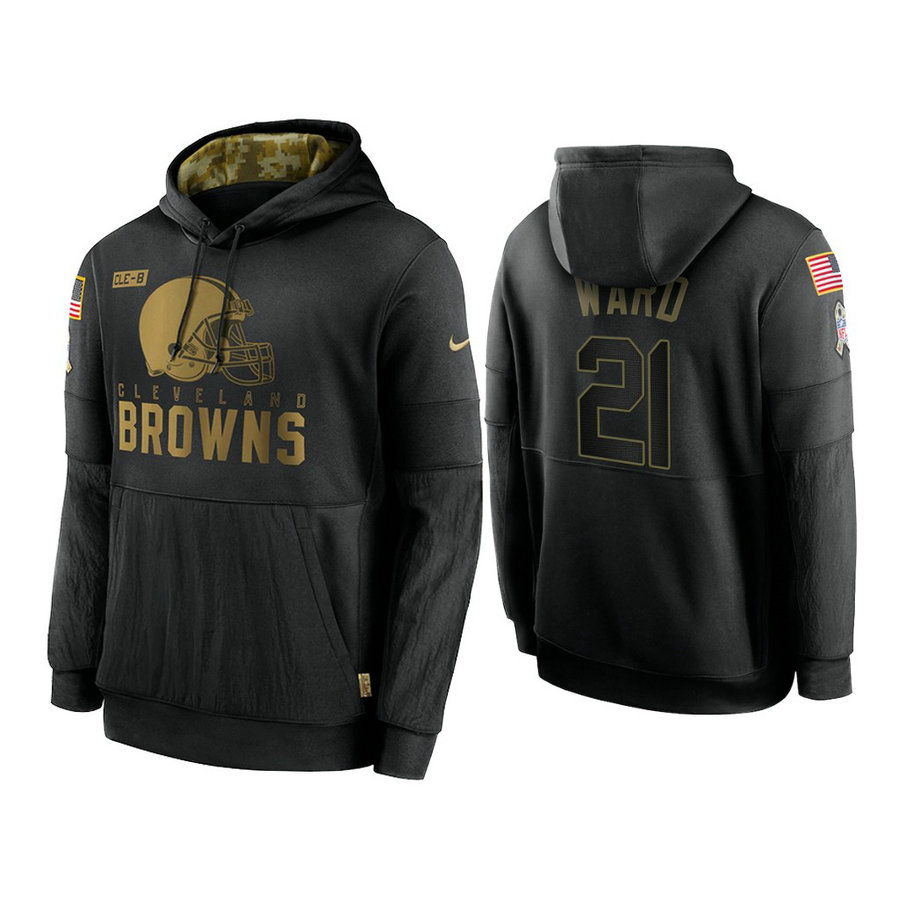 Cleveland Browns #21 Denzel Ward Black 2020 Salute to Service Sideline Performance Pullover Hoodie