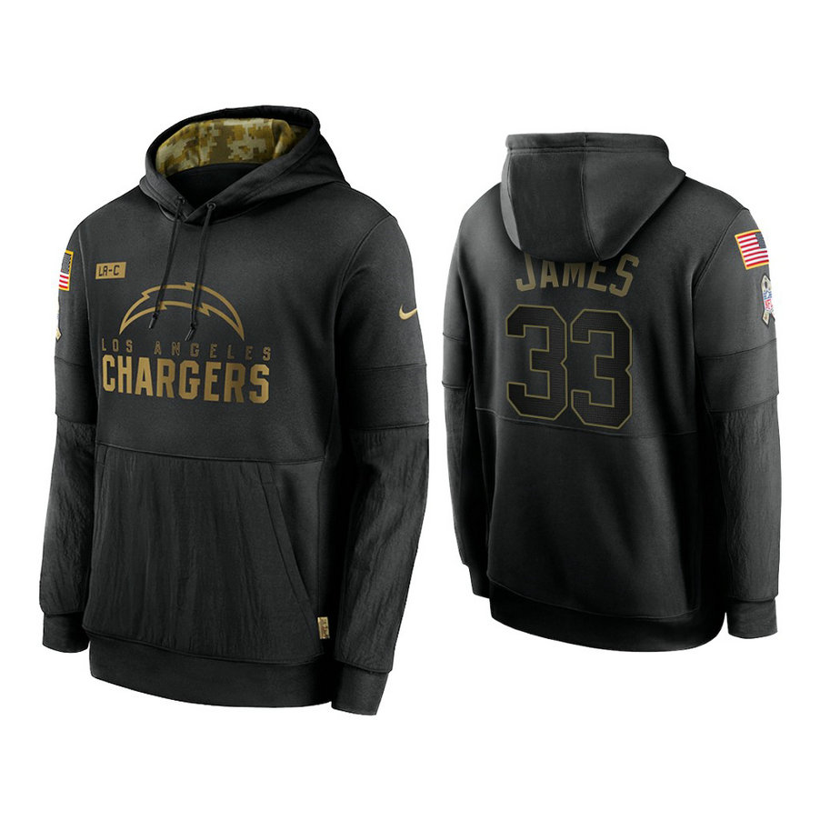 Los Angeles Chargers #33 Derwin James Black 2020 Salute to Service Sideline Performance Pullover Hoodie