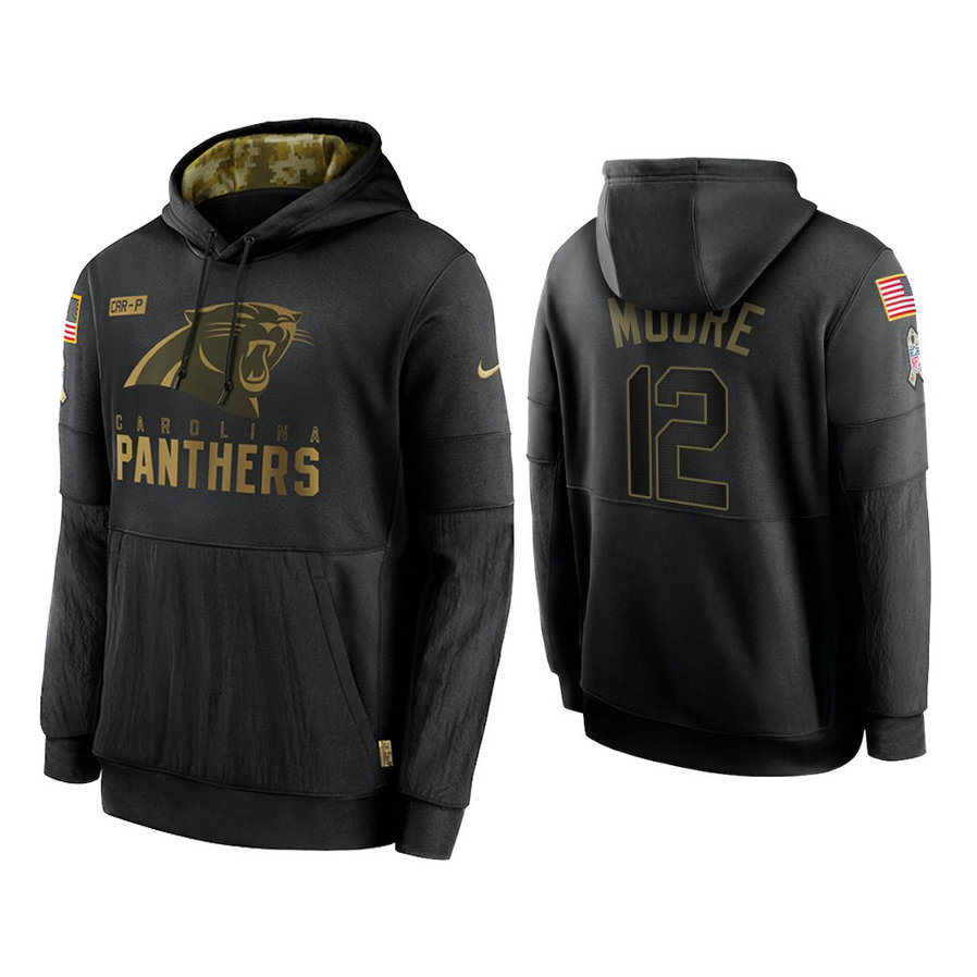 Carolina Panthers #12 DJ Moore Black 2020 Salute to Service Sideline Performance Pullover Hoodie