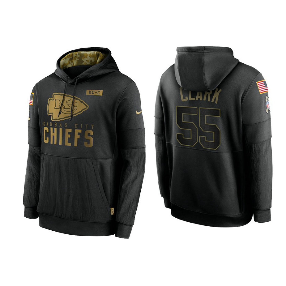 Kansas City Chiefs #55 Frank Clark Black 2020 Salute to Service Sideline Performance Pullover Hoodie