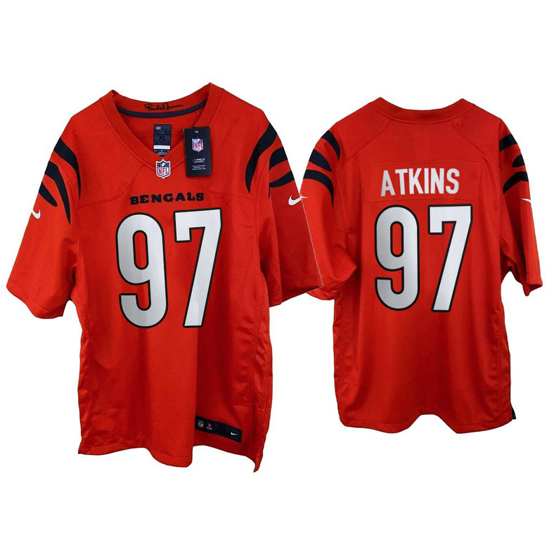 2021 Cincinnati Bengals #97 Geno Atkins Orange Game Jersey With Super Bowl LVI Patch