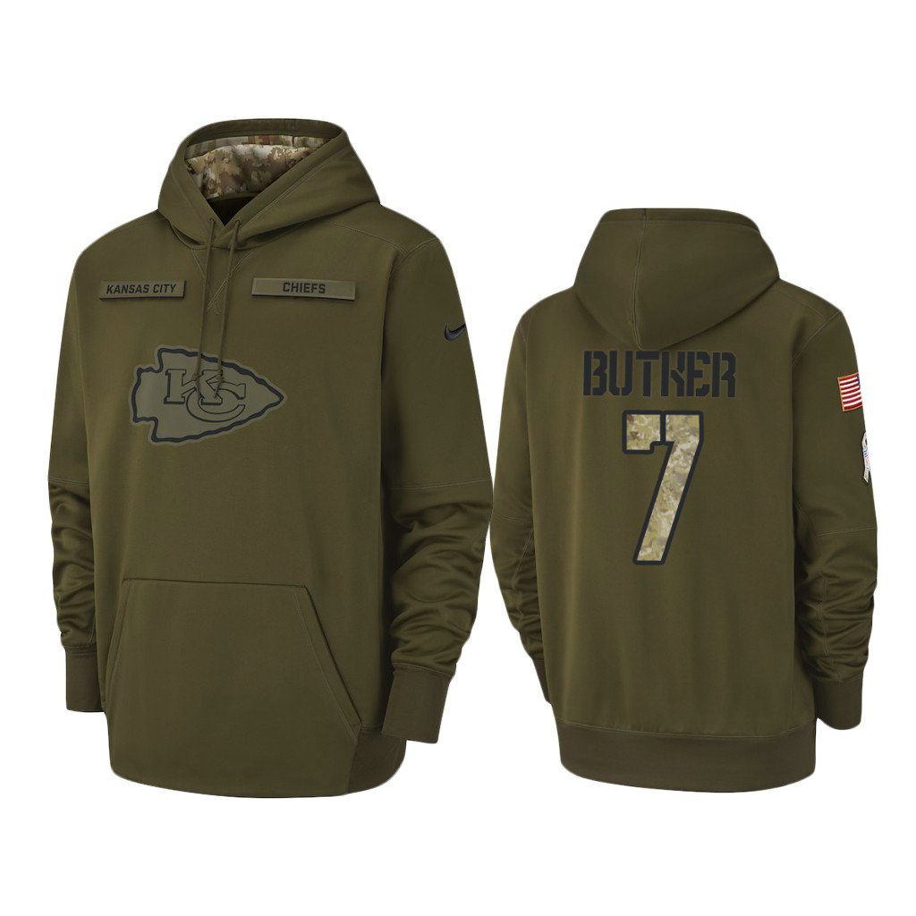 Kansas City Chiefs #7 Harrison Butker Olive Pullover Hoodie 2018 Salute To Service