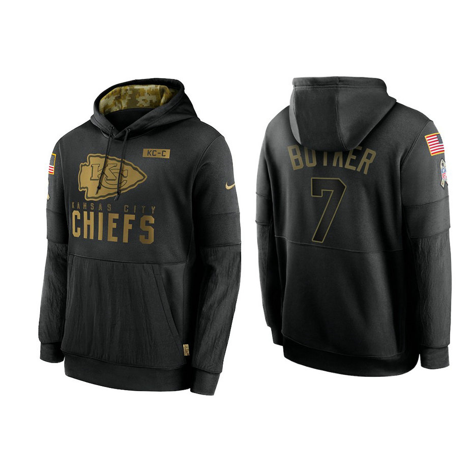 Kansas City Chiefs #7 Harrison Butker Black 2020 Salute to Service Sideline Performance Pullover Hoodie