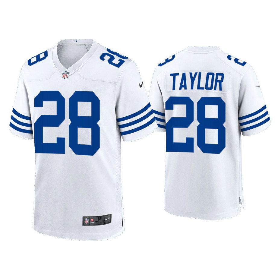 Indianapolis Colts #28 Jonathan Taylor White 2021 Throwback Game Jersey