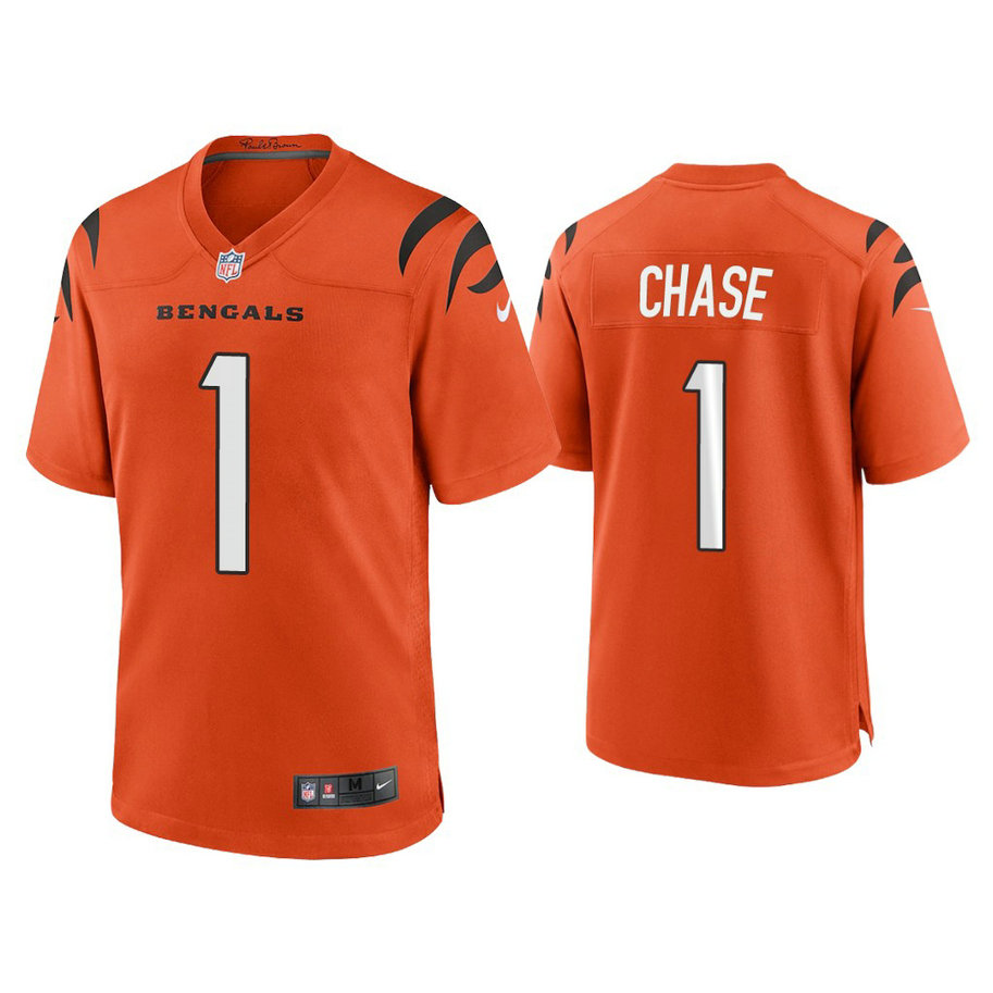 Cincinnati Bengals #1 Ja'Marr Chase Orange 2021 NFL Draft Game Jersey