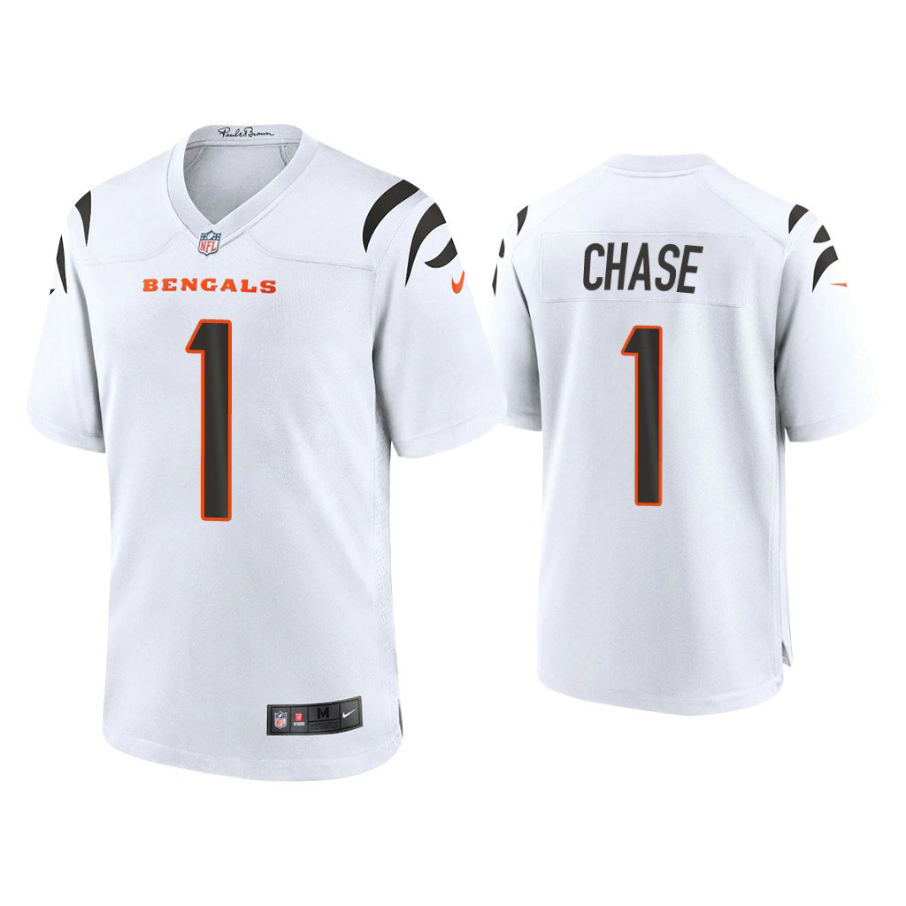 Cincinnati Bengals #1 Ja'Marr Chase White 2021 NFL Draft Game Jersey
