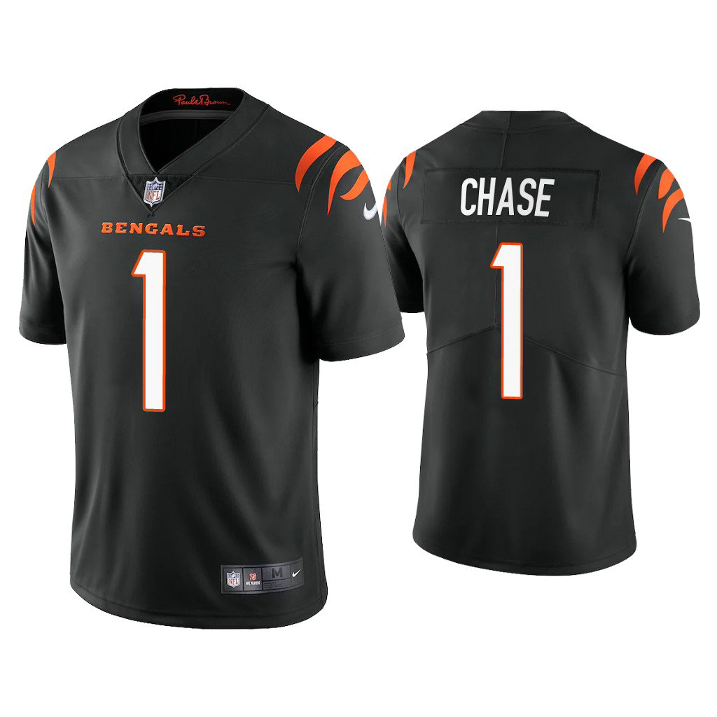Cincinnati Bengals #1 Ja'Marr Chase Black 2021 NFL Draft Vapor Limited Jersey Cincinnati Bengals #1 Ja'Marr Chase Black 2021 NFL Draft Vapor Limited Jersey