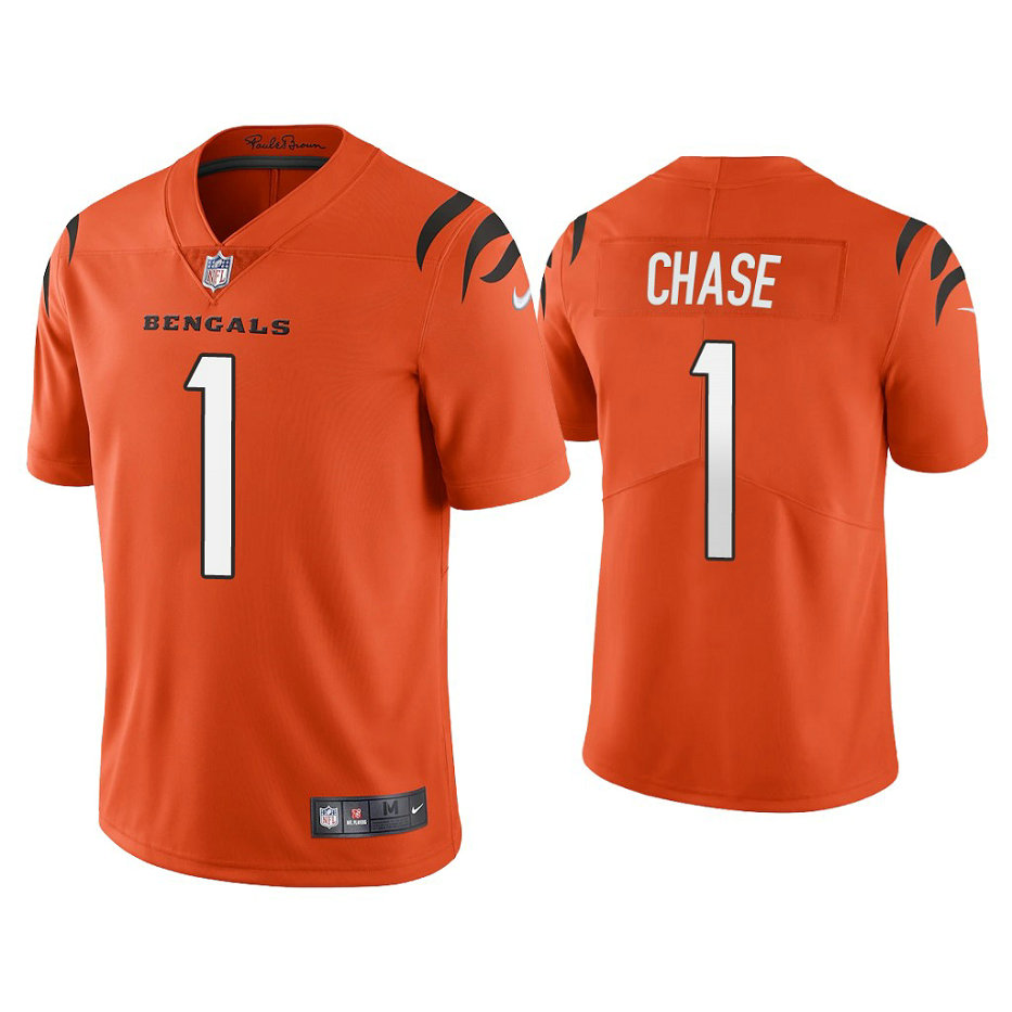 Cincinnati Bengals #1 Ja'Marr Chase Orange 2021 NFL Draft Vapor Limited Jersey Cincinnati Bengals #1 Ja'Marr Chase Orange 2021 NFL Draft Vapor Limited Jersey