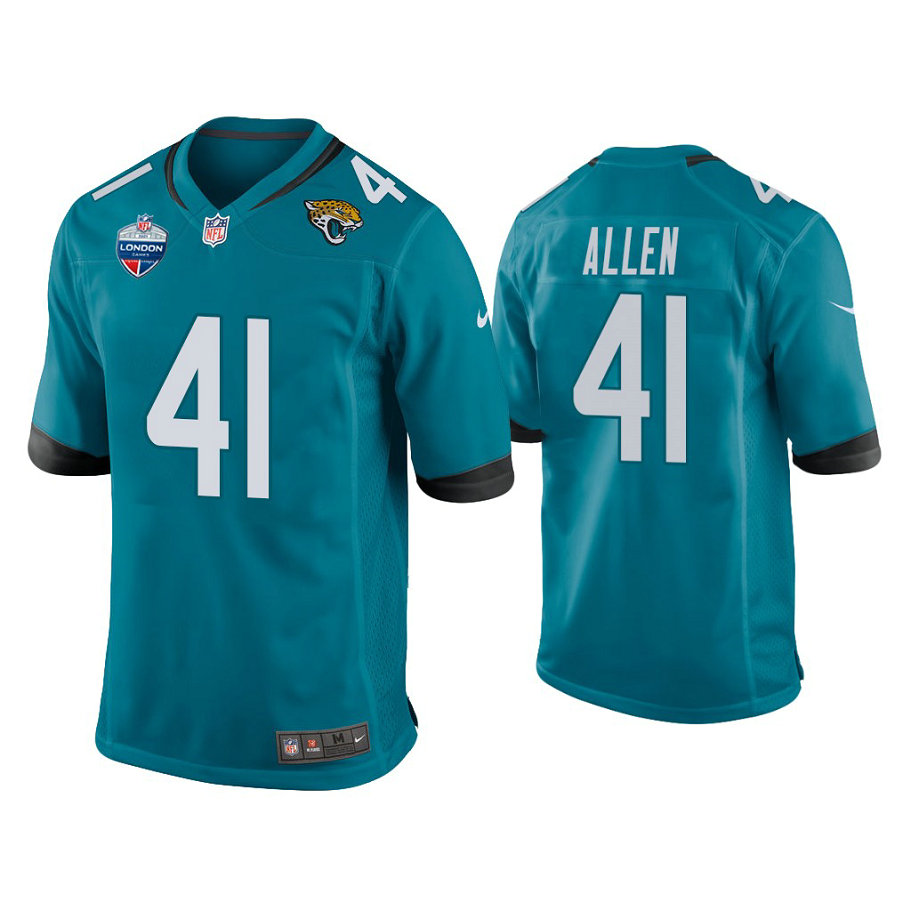 Jacksonville Jaguars #41 Josh Allen Teal 2021 London Games Patch Game Jersey Jacksonville Jaguars #41 Josh Allen Teal 2021 London Games Patch Game Jersey