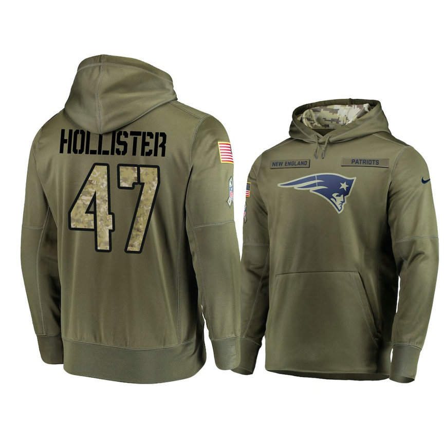 New England Patriots #47 Jacob Hollister Olive Pullover Hoodie 2018 Salute To Service