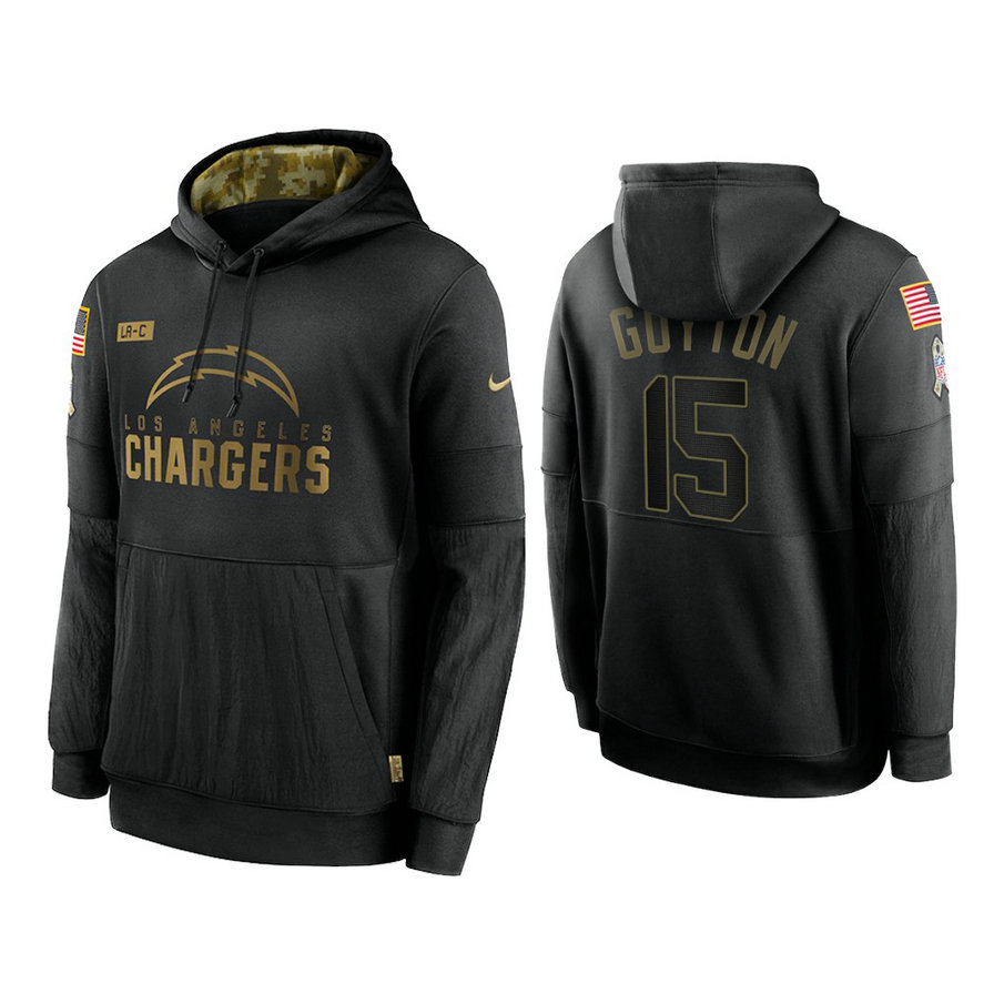 Los Angeles Chargers #15 Jalen Guyton Black 2020 Salute to Service Sideline Performance Pullover Hoodie