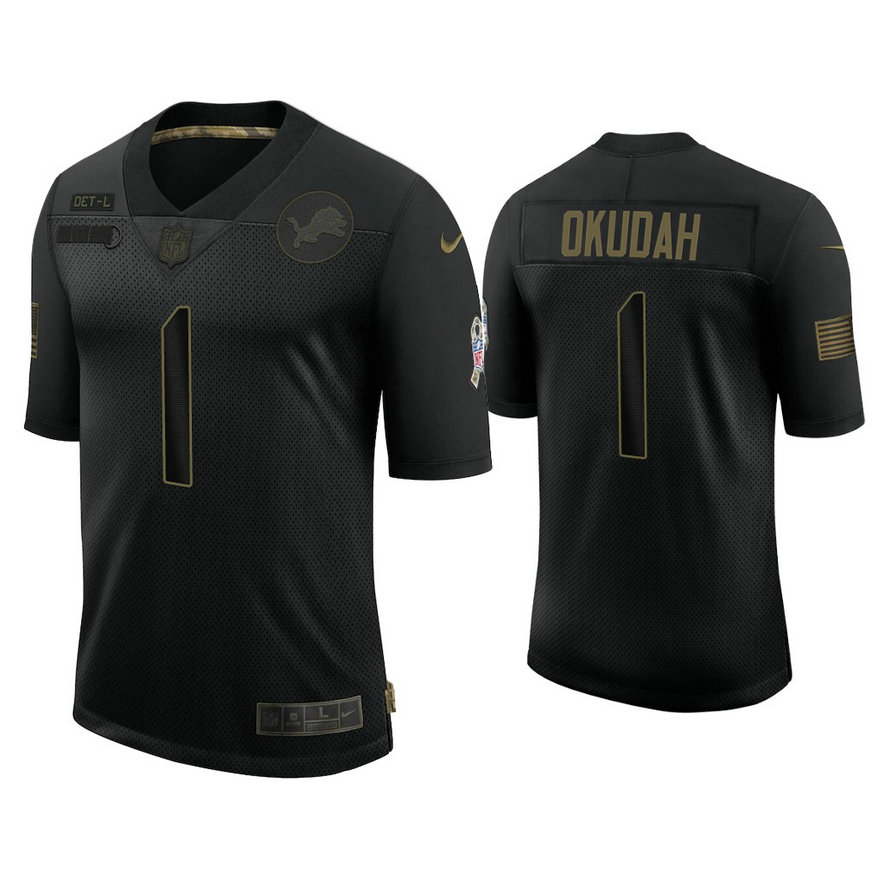 Detroit Lions #1 Jeff Okudah Black 2020 Salute to Service Limited Jersey