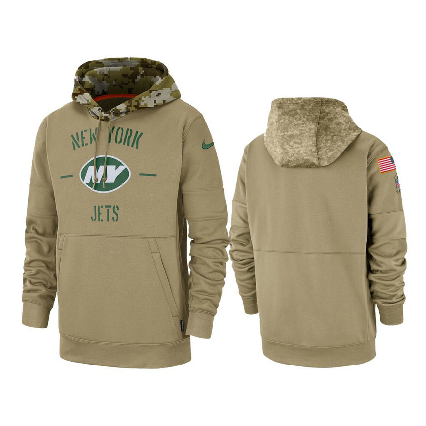 New York Jets Tan Sideline Therma 2019 Salute to Service Pullover Hoodie New York Jets Tan Sideline Therma 2019 Salute to Service Pullover Hoodie