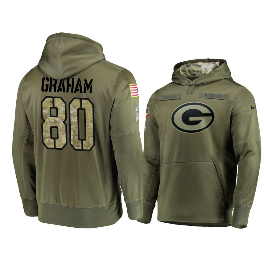 Green Bay Packers #80 Jimmy Graham Olive Pullover Hoodie 2018 Salute To Service