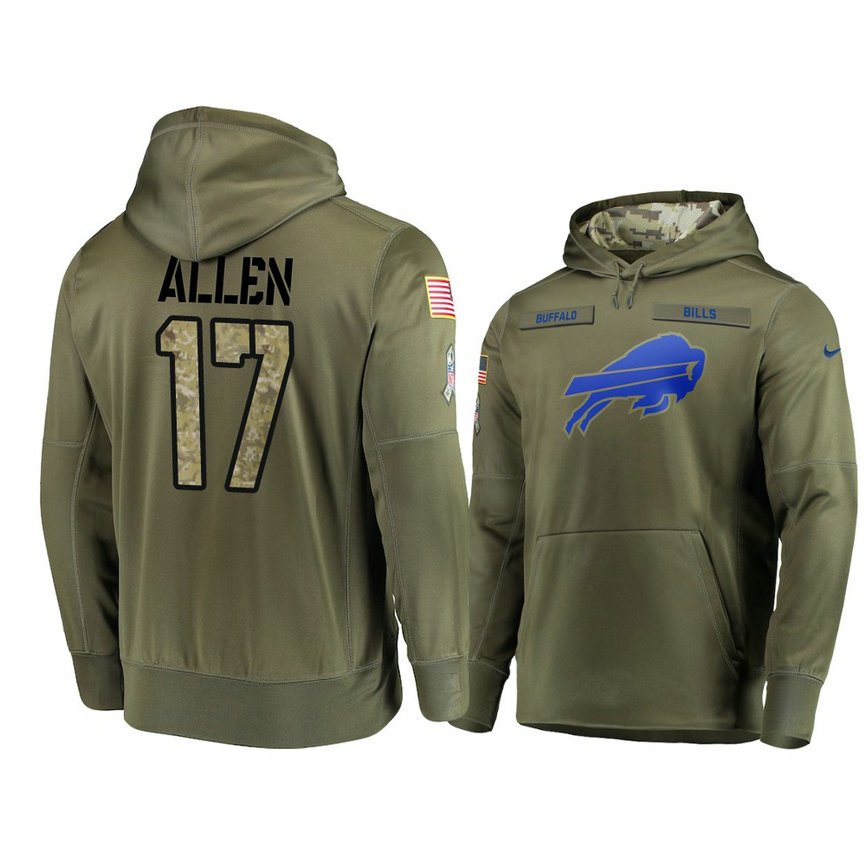 Buffalo Bills #17 Josh Allen Olive Pullover Hoodie 2018 Salute To Service Buffalo Bills #17 Josh Allen Olive Pullover Hoodie 2018 Salute To Service