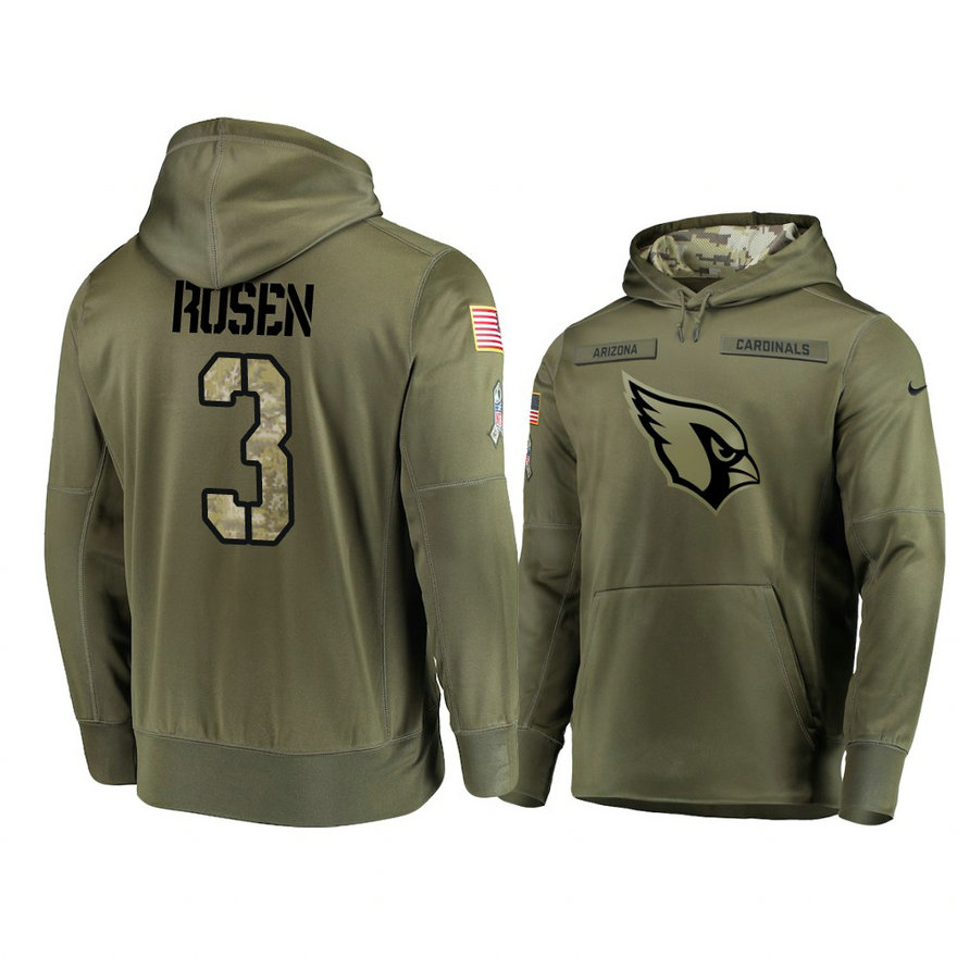 Arizona Cardinals #3 Josh Rosen Olive Pullover Hoodie 2018 Salute To Service