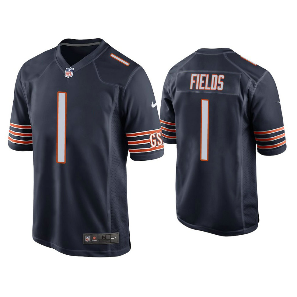 Chicago Bears #1 Justin Fields Navy 2021 NFL Draft Game Jersey