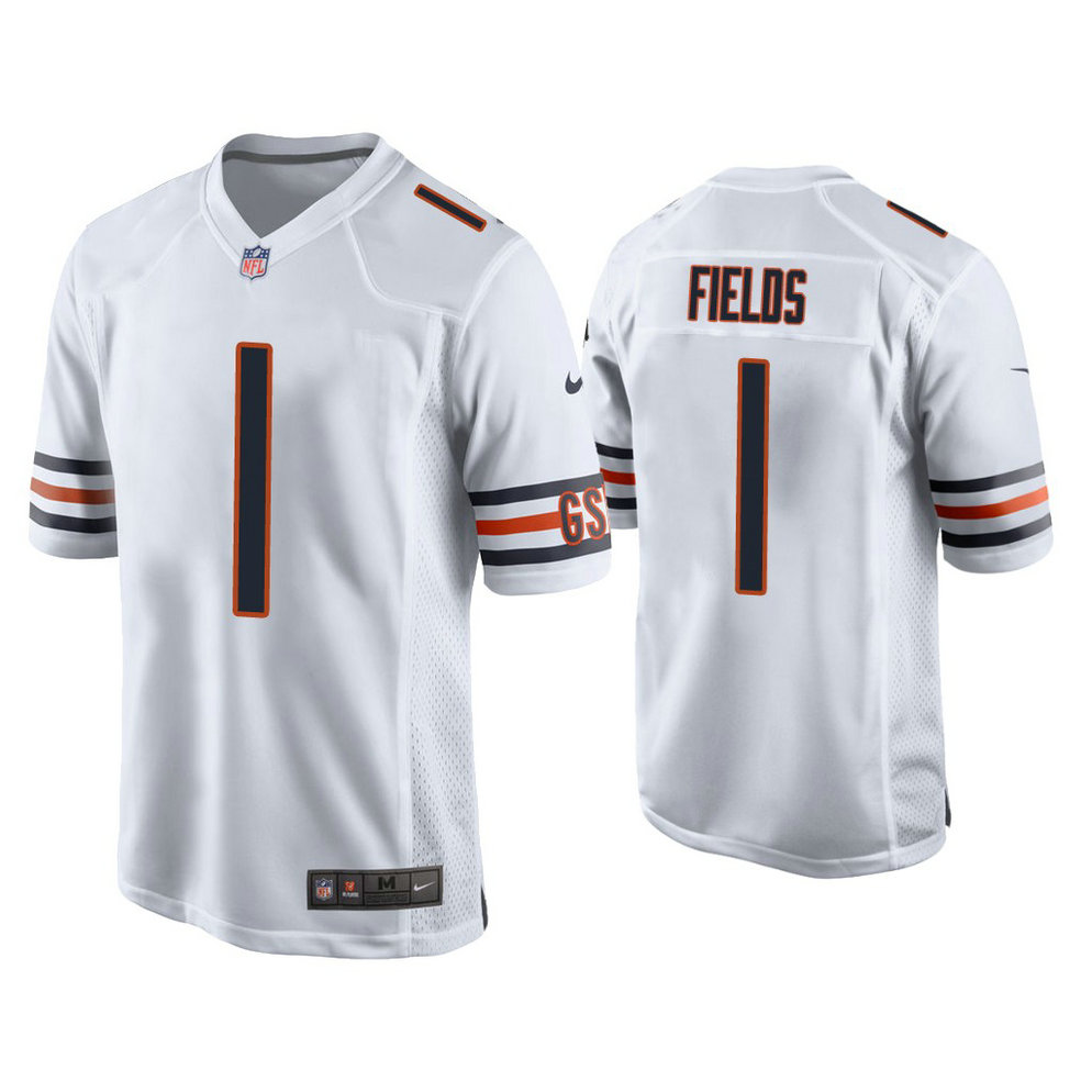Chicago Bears #1 Justin Fields White 2021 NFL Draft Game Jersey