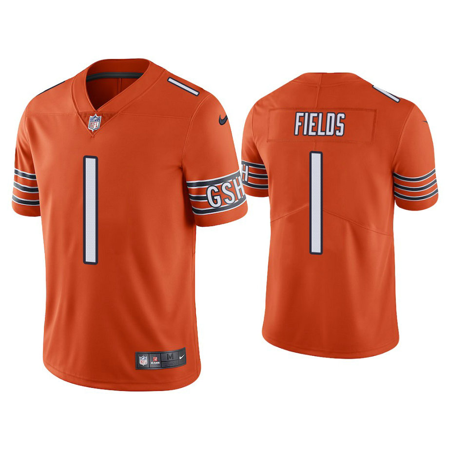 Chicago Bears #1 Justin Fields Orange 2021 NFL Draft Vapor Limited Jersey