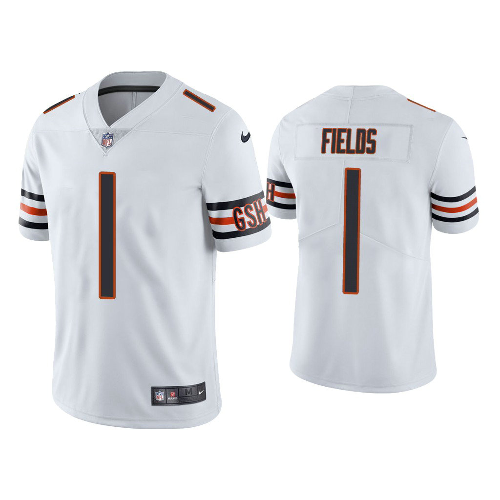 Chicago Bears #1 Justin Fields White 2021 NFL Draft Vapor Limited Jersey