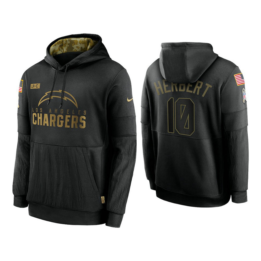 Los Angeles Chargers #10 Justin Herbert Black 2020 Salute to Service Sideline Performance Pullover Hoodie