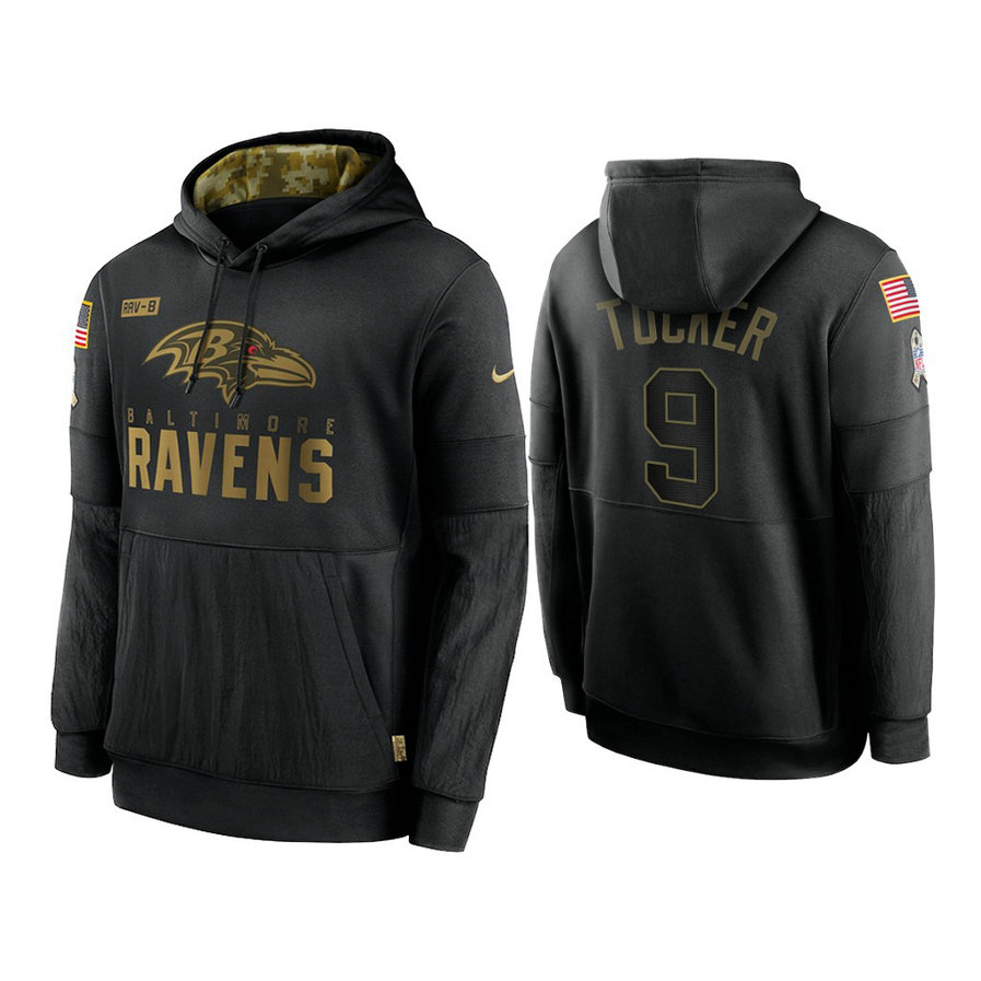 Baltimore Ravens #9 Justin Tucker Black 2020 Salute to Service Sideline Performance Pullover Hoodie Baltimore Ravens #9 Justin Tucker Black 2020 Salute to Service Sideline Performance Pullover Hoodie