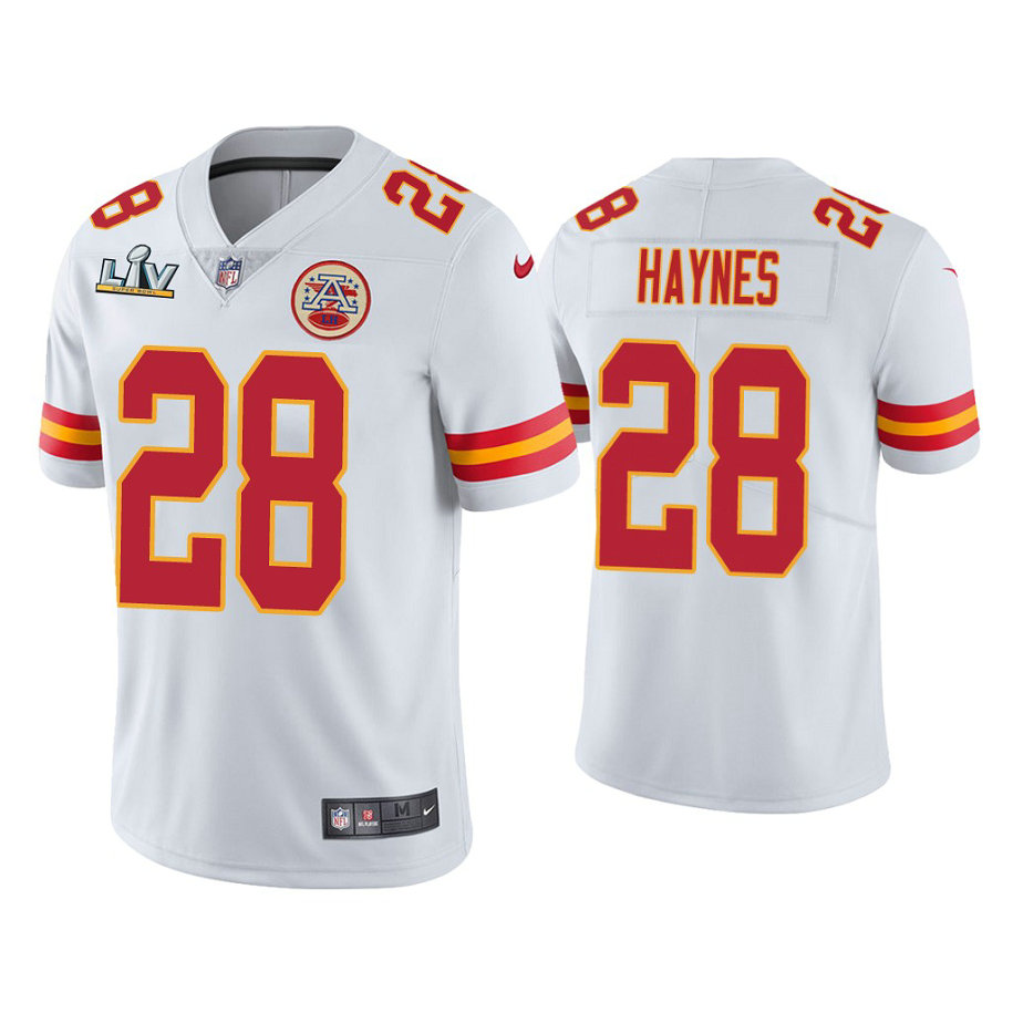 2021 Kansas City Chiefs #28 Abner Haynes White Super Bowl LIV White Vapor Limited Jersey