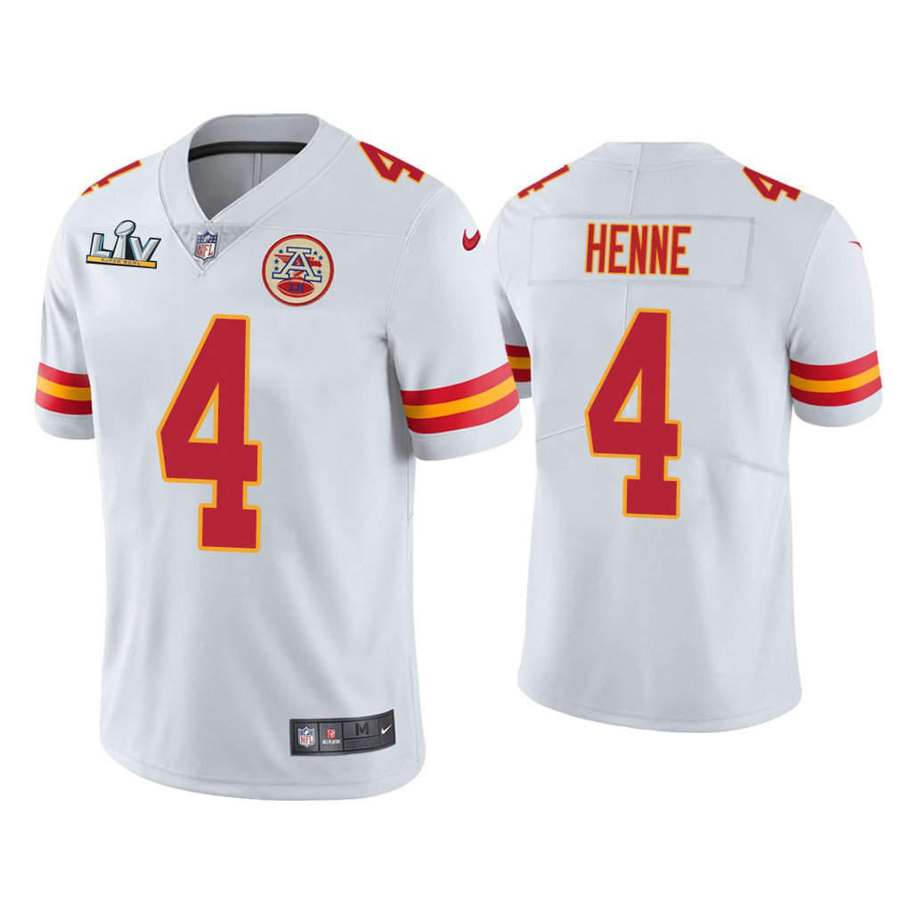 2021 Kansas City Chiefs #4 Chad Henne White Super Bowl LIV White Vapor Limited Jersey 2021 Kansas City Chiefs #4 Chad Henne White Super Bowl LIV White Vapor Limited Jersey