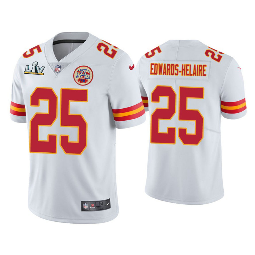 2021 Kansas City Chiefs #25 Clyde Edwards-Helaire White Super Bowl LIV White Vapor Limited Jersey