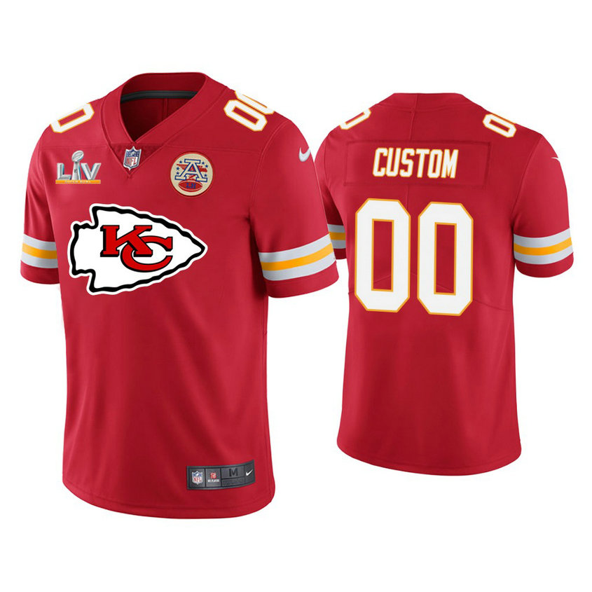 Custom 2021 Kansas City Chiefs #00 Red Super Bowl LIV Red Team Logo Jersey Custom 2021 Kansas City Chiefs #00 Red Super Bowl LIV Red Team Logo Jersey