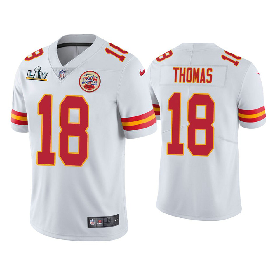 2021 Kansas City Chiefs #18 Emmitt Thomas White Super Bowl LIV White Vapor Limited Jersey 2021 Kansas City Chiefs #18 Emmitt Thomas White Super Bowl LIV White Vapor Limited Jersey