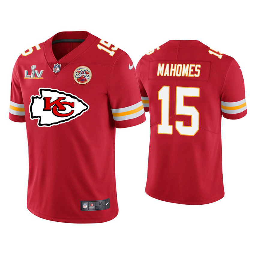 2021 Kansas City Chiefs #15 Patrick Mahomes Red Super Bowl LIV Red Team Logo Jersey