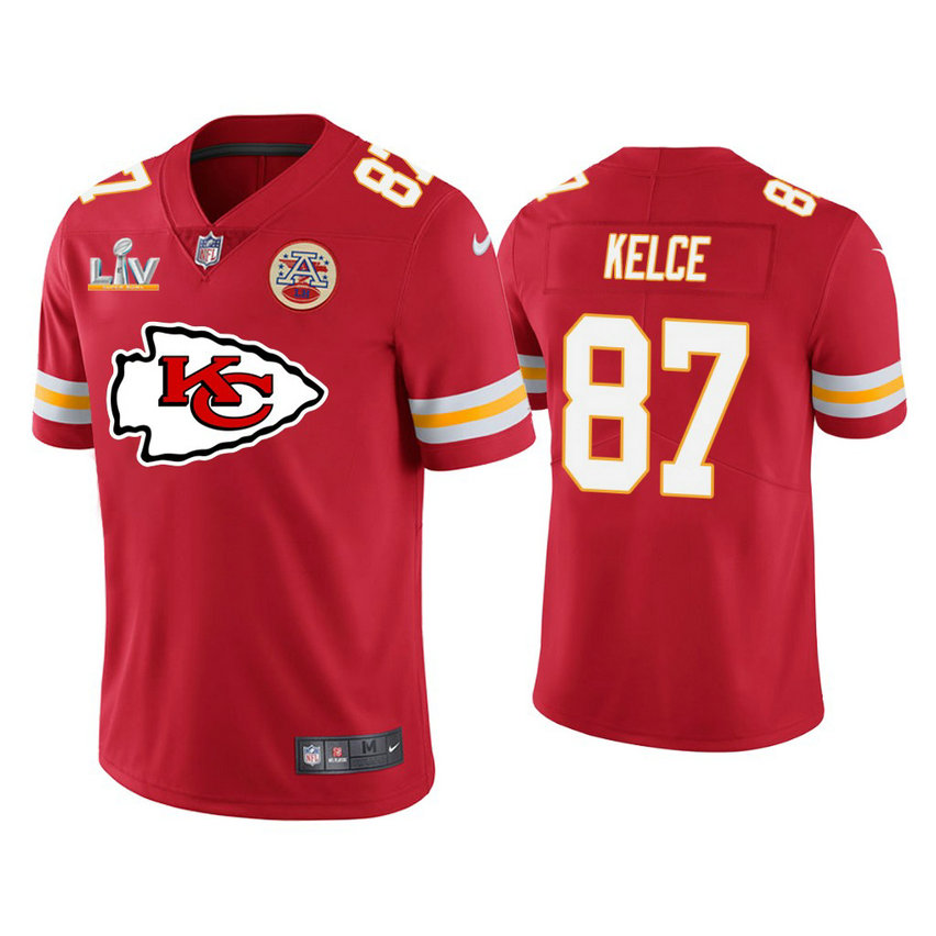 2021 Kansas City Chiefs #87 Travis Kelce Red Super Bowl LIV Red Team Logo Jersey