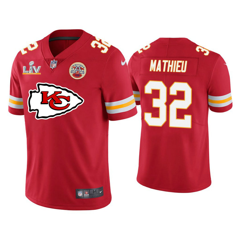 2021 Kansas City Chiefs #32 Tyrann Mathieu Red Super Bowl LIV Red Team Logo Jersey 2021 Kansas City Chiefs #32 Tyrann Mathieu Red Super Bowl LIV Red Team Logo Jersey