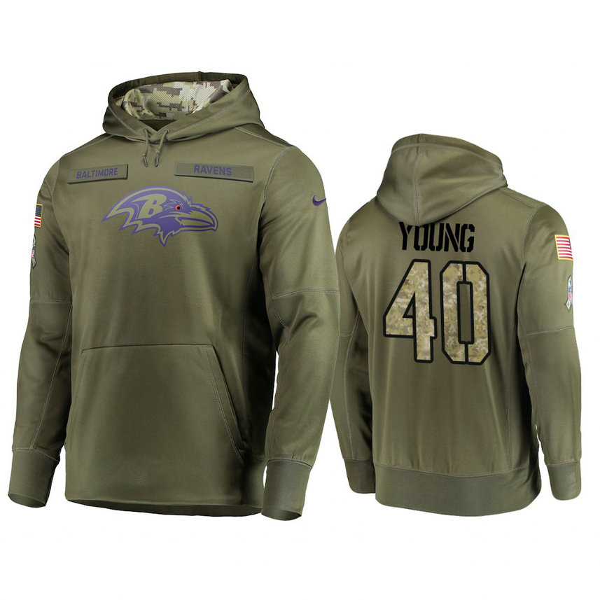 Baltimore Ravens #40 Kenny Young Olive Pullover Hoodie 2018 Salute To Service Baltimore Ravens #40 Kenny Young Olive Pullover Hoodie 2018 Salute To Service