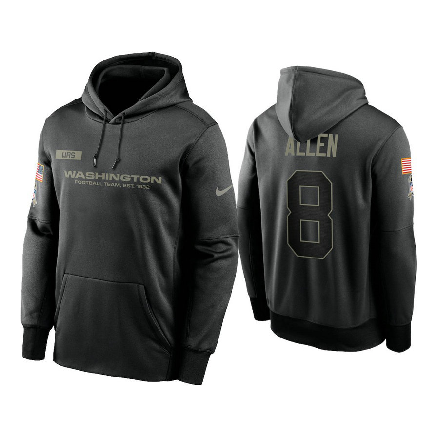 Washington Football Team #8 Kyle Allen Black 2020 Salute to Service Sideline Performance Pullover Hoodie