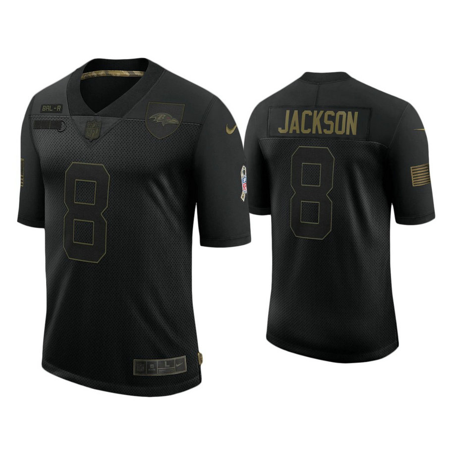 Baltimore Ravens #8 Lamar Jackson Black 2020 Salute to Service Limited Jersey