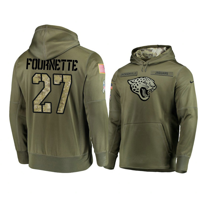 Jacksonville Jaguars #27 Leonard Fournette Olive Pullover Hoodie 2018 Salute To Service