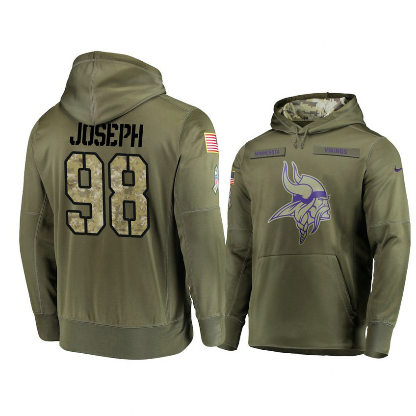 Minnesota Vikings #98 Linval Joseph Olive Pullover Hoodie 2018 Salute To Service Minnesota Vikings #98 Linval Joseph Olive Pullover Hoodie 2018 Salute To Service