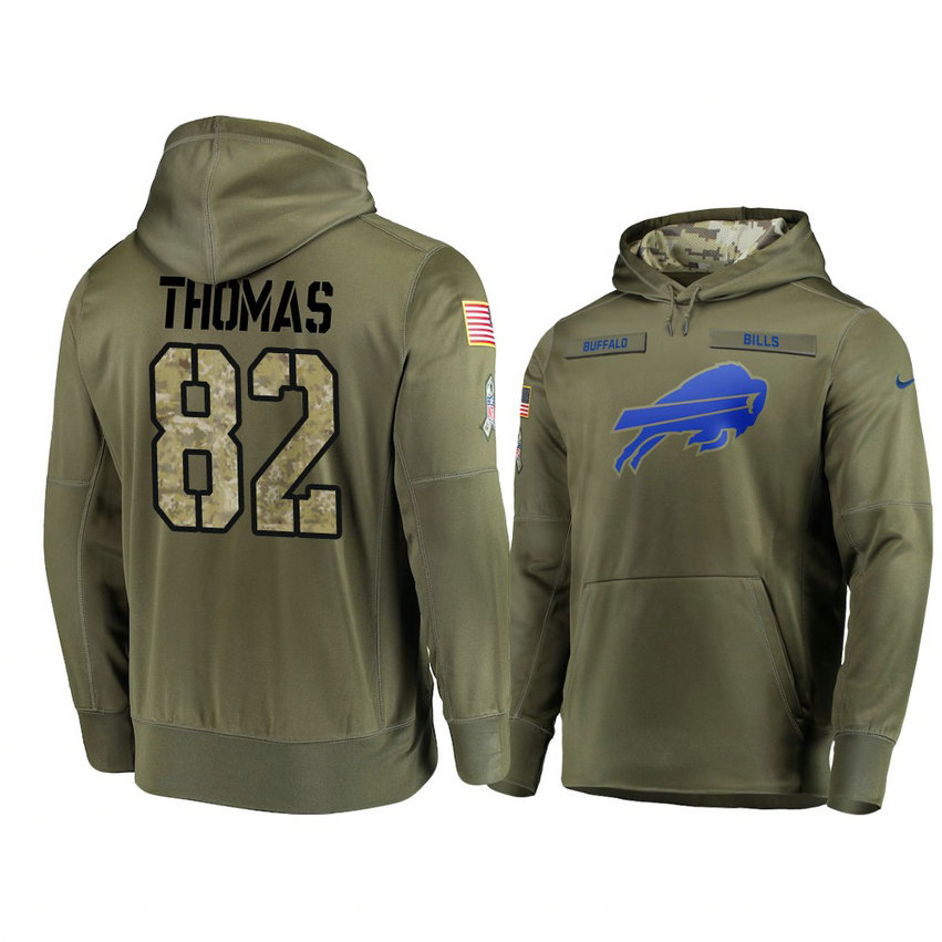 Buffalo Bills #82 Logan Thomas Olive Pullover Hoodie 2018 Salute To Service