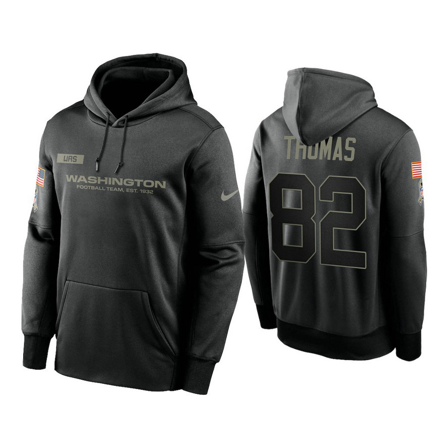 Washington Football Team #82 Logan Thomas Black 2020 Salute to Service Sideline Performance Pullover Hoodie
