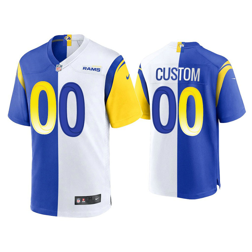 Custom 2021 Los Angeles Rams #00 Royal White Game Jersey With Super Bowl LVI Patch Custom 2021 Los Angeles Rams #00 Royal White Game Jersey With Super Bowl LVI Patch