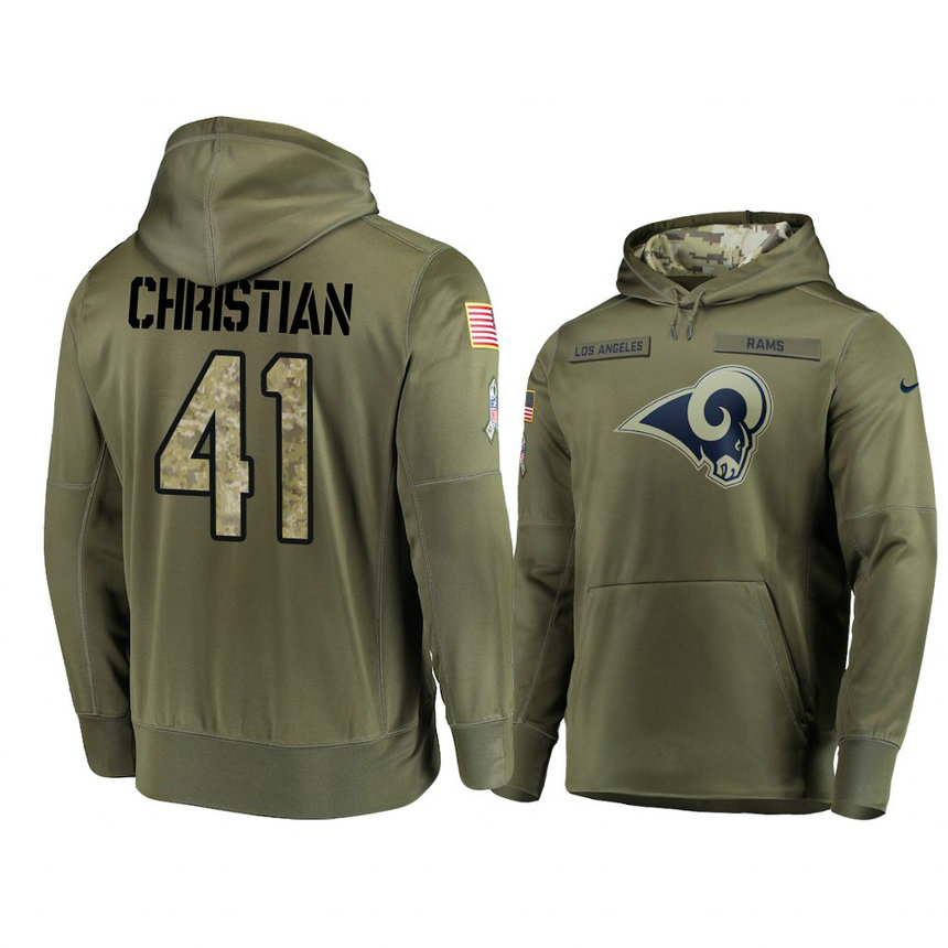Los Angeles Rams #41 Marqui Christian Olive Pullover Hoodie 2018 Salute To Service With Super Bowl LVI Patch Los Angeles Rams #41 Marqui Christian Olive Pullover Hoodie 2018 Salute To Service With Super Bowl LVI Patch