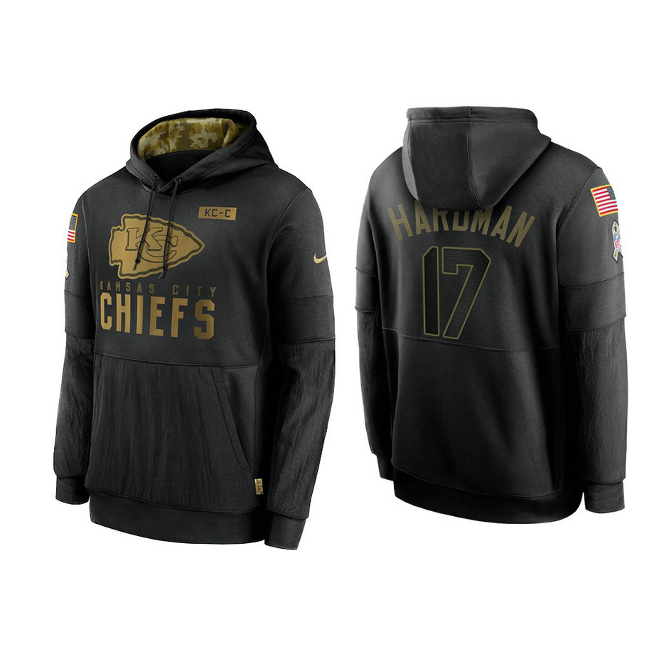 Kansas City Chiefs #17 Mecole Hardman Black 2020 Salute to Service Sideline Performance Pullover Hoodie